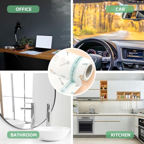 HASTHIP® Kitchen Paper Towels 25x25cm, Single Use Pre-Cut Paper Towels for Utility & Cleaning, Cute Printed Design Kitchen Multifunctional Kitchen Paper Towel, 165 Sheets Per Roll