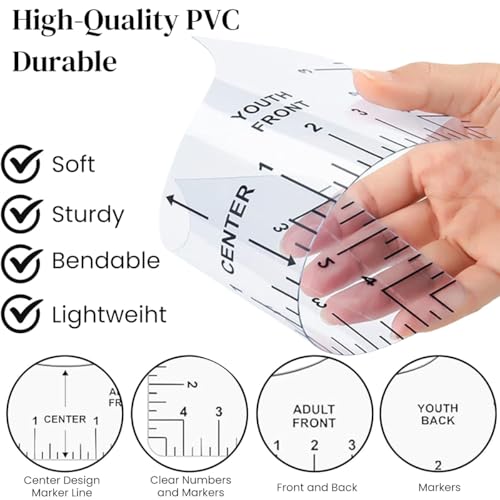 HASTHIP® 24PCS Tshirt Ruler Guide for Vinyl Alignment and Center Designs PVC Measurement Template T Shirt Sewing Supplies Tool Placement for Heat Press and Cricut