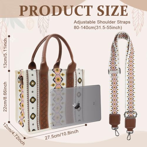 PALAY® Tote Bag Women Large Tote Bag Shoulder Bag Crossbody Bag with Print Shoulder Belt, Vintage Boho Print Tote Bag for Daily, Travel, Fashion Women Tote Bag