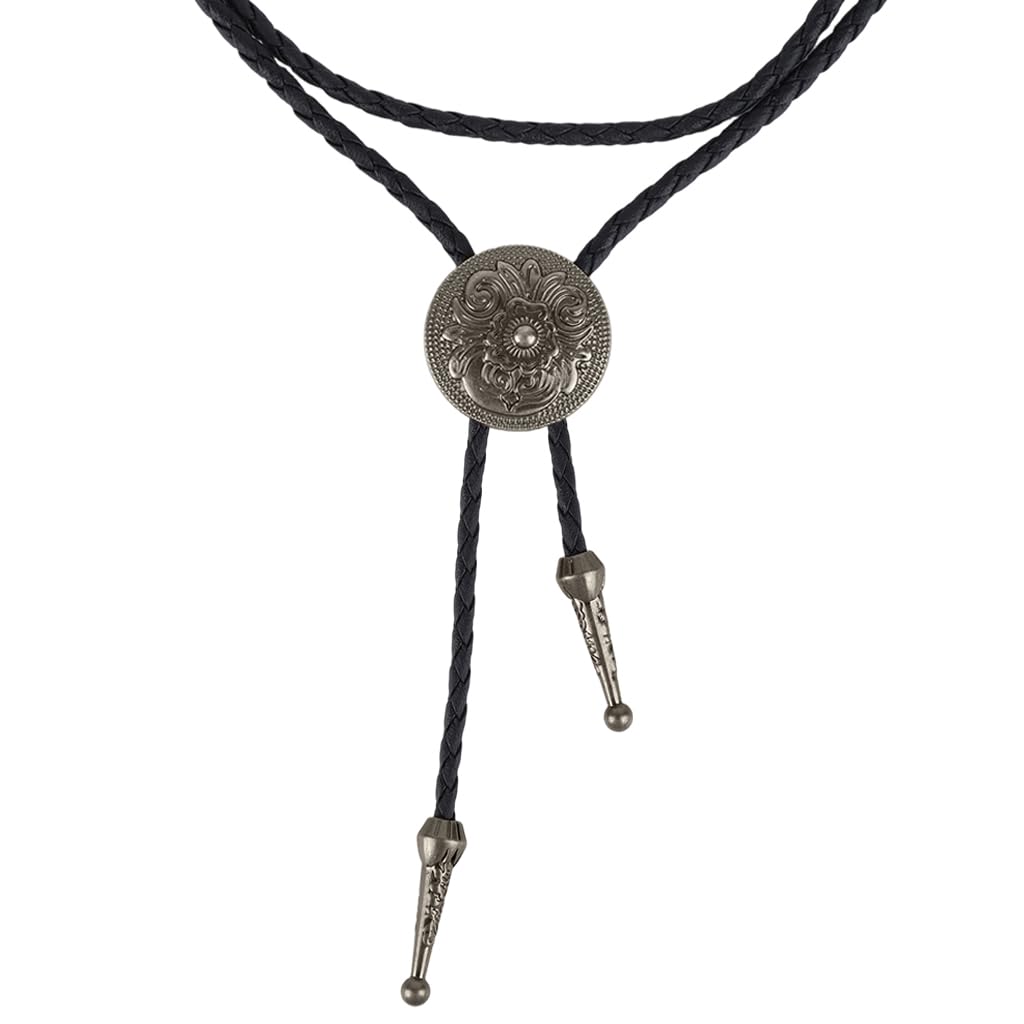 GUSTAVE Necklace for Men featuring Embossed Flower Pendant with Leather Rope Chain | Unisex Punk Accessory for Party and Concert Wear
