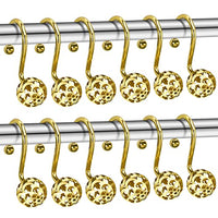 HASTHIP® 12 Pack Gold Shower Curtain Hooks Rings, Metal Rustproof Shower Hangers Rings, Household Shower Curtain Hooks for Bathroom Curtains Rods Hollow Ball Design