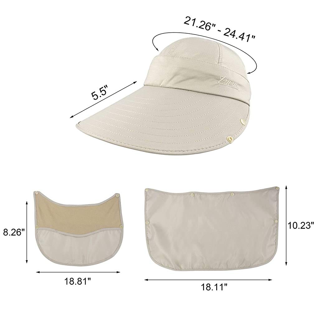 GUSTAVE® Women Sun Hat for Women Wide Brim UV Protection Fishing Hat Foldable Ponytail Summer Hats with Detachable Flaps (Khaki) 3 PCS