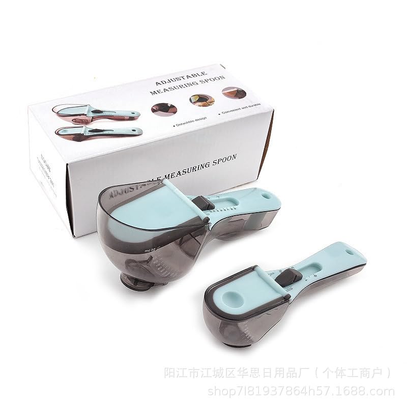 HASTHIP® 2pcs Adjustable Plastic Measuring Spoon and Cup Set with Scale - Accurate and Convenient Kitchen Tools