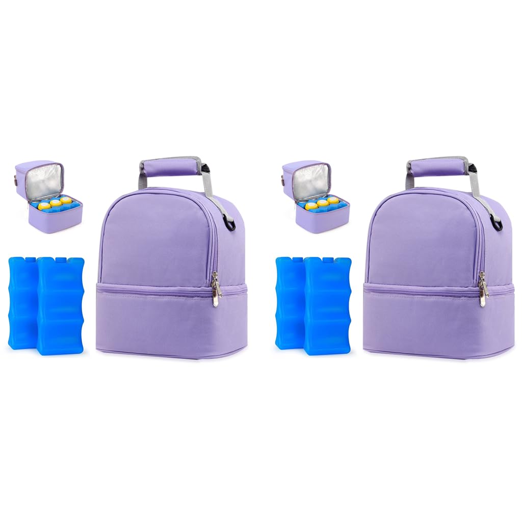 ZIBUYU Breastmilk Storage Bag for Travel with Double Layer Insulation and 2 Ice Packs | Waterproof Purple Backpack Fits 6 Ounce Bottles