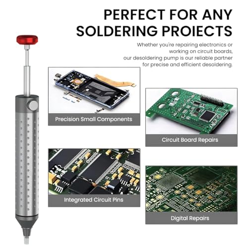 Serplex® Vacuum Desoldering Pump with 4PCS Cuttable Silicone Nozzle Tubes Aluminum Alloy Solder Sucker Removal Hand Tool for Soldering Welding Remover
