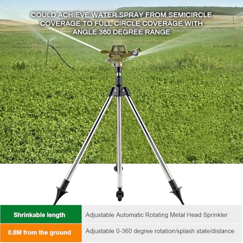 ORTIZA Garden Rotating Water Sprinkler - Universal Metal Sprinkler Nozzle with Stainless Steel Tripod - Mobile 360° Adjustable Garden Irrigation System - Water Sprinkler for Garden Lawn, Flower Bed