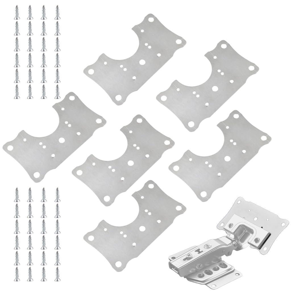 Serplex Cabinet Door Hinge Repair Kit with 6 Stainless Steel Plates and Screws | Easy Installation