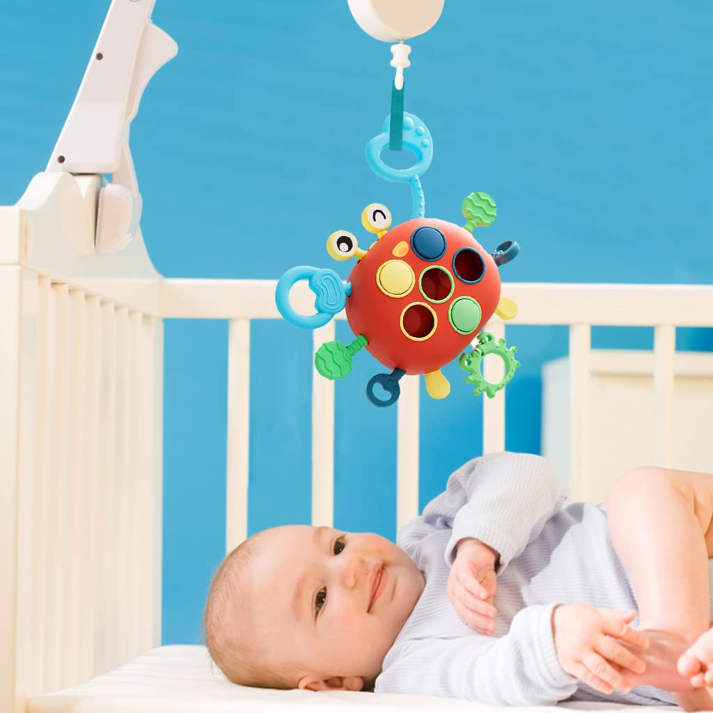 ZIBUYU Crab Pull String Sensory Toy for 6–18 Months featuring Food‑Grade Silicone | Montessori Baby Gift