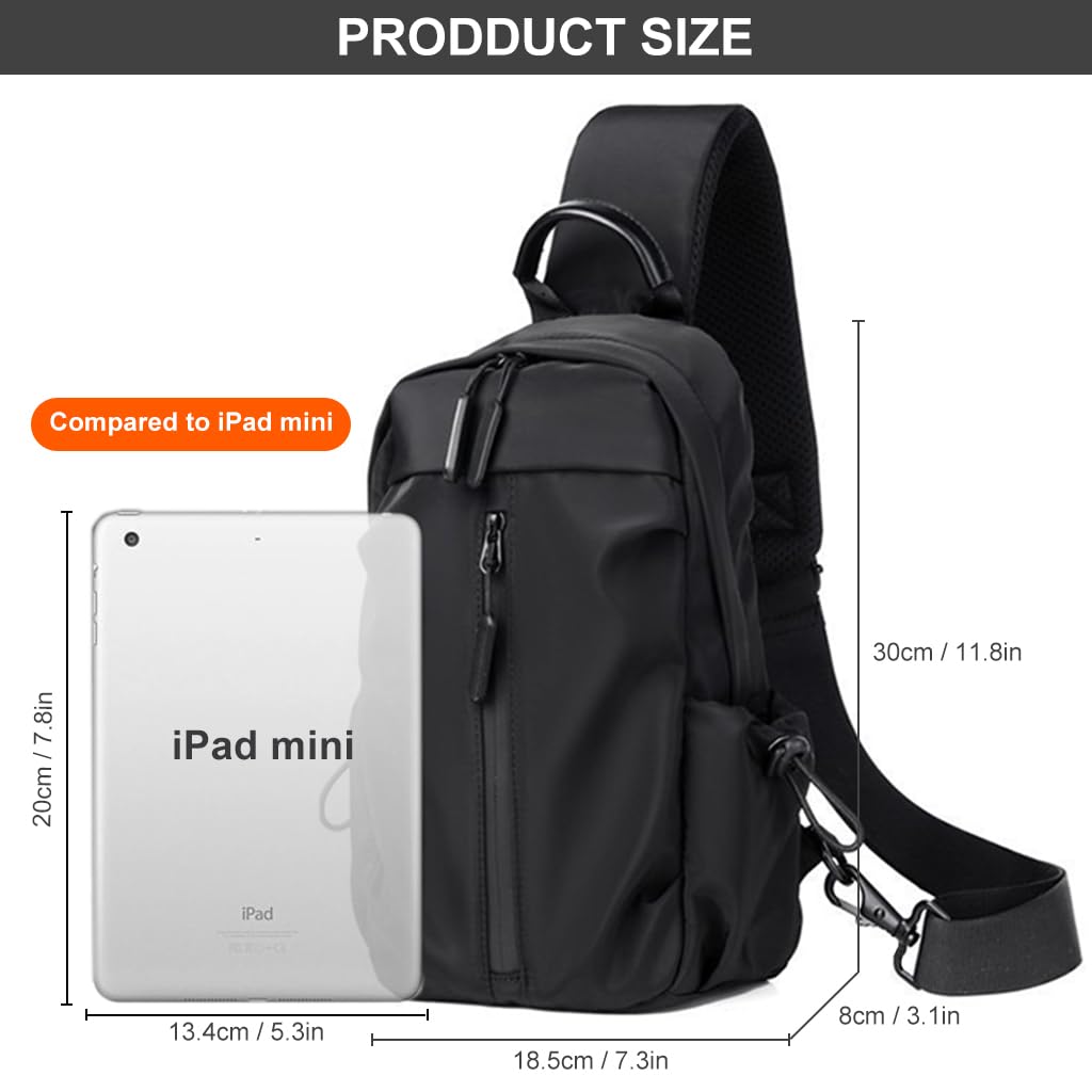 GUSTAVE Sling Bags for Men Oxford Cloth - Lightweight, USB Charging Port, Crossbody Bag for Men Multi-Compartment & Adjustable Strap for Daily Travel & Outdoor Activities