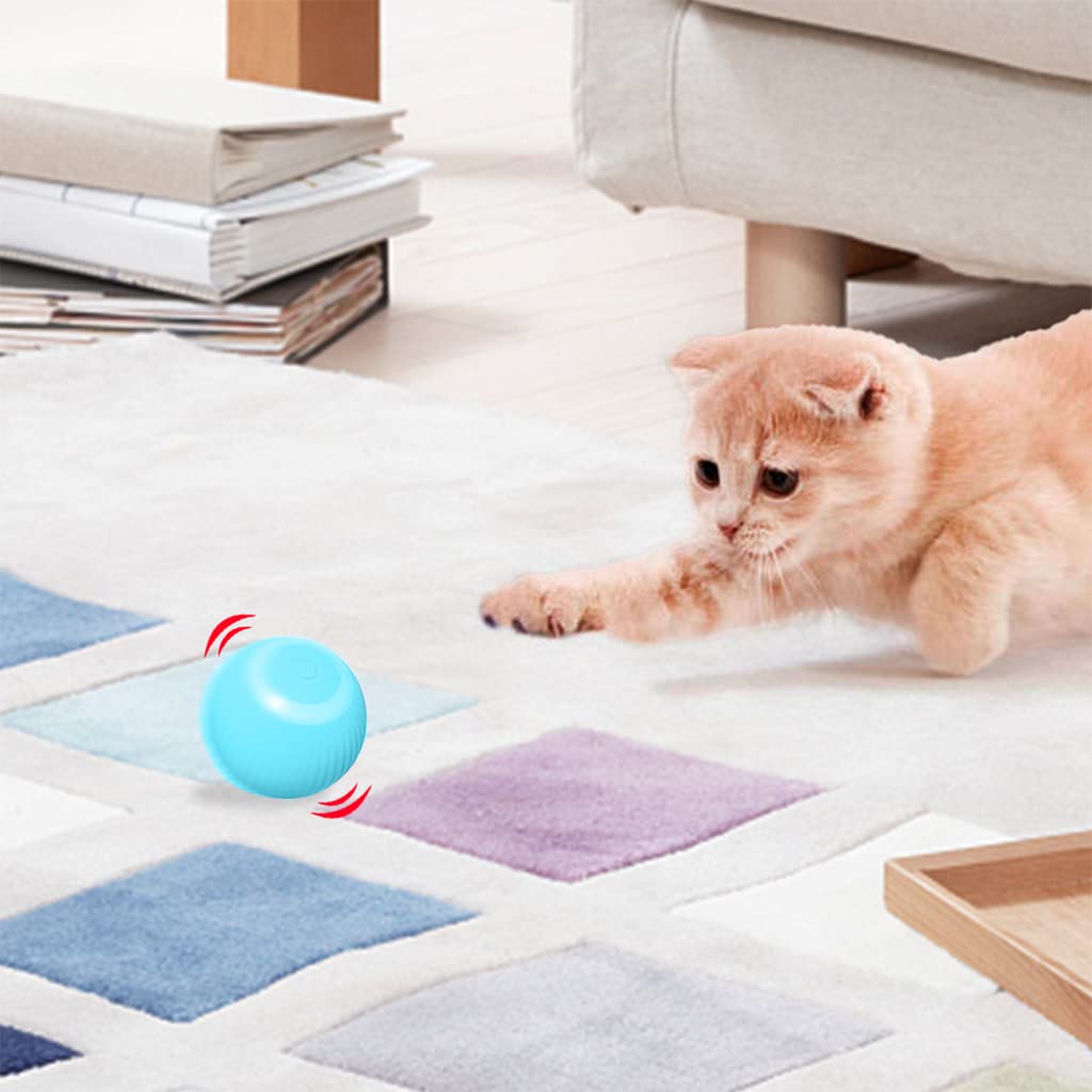 Qpets Smart LED 360¡ã Rotating Cat Toy Ball, Interactive Cat Toys Rechargeable Rotating Ball with LED, Cat Chasing Toy Automatic Rotating Smart Obstacle Avoiding Cat Chasing Toy