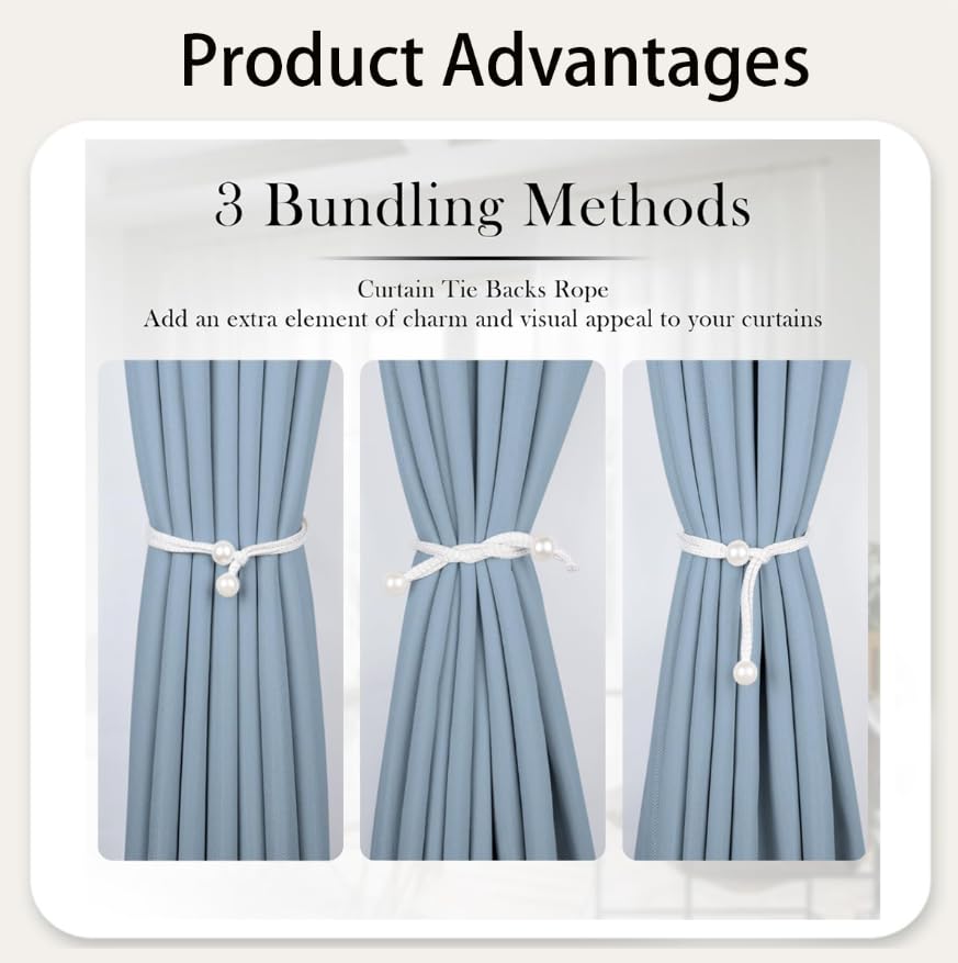 ZIBUYU Curtain Tie Backs for Home and Office featuring Adjustable Loop | 6pcs Gray