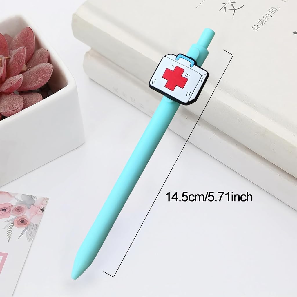 Climberty Nurse Writing Pens 6Pcs Set with Retractable Click Design and Medical Charms | Colorful Stationery for Office or School
