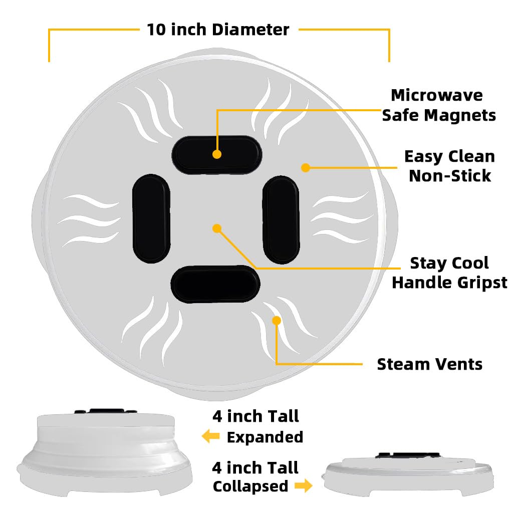 ZIBUYU Microwave Splatter Cover for Food with Magnetic Top and Collapsible Design 10 in BPA-Free Graphite