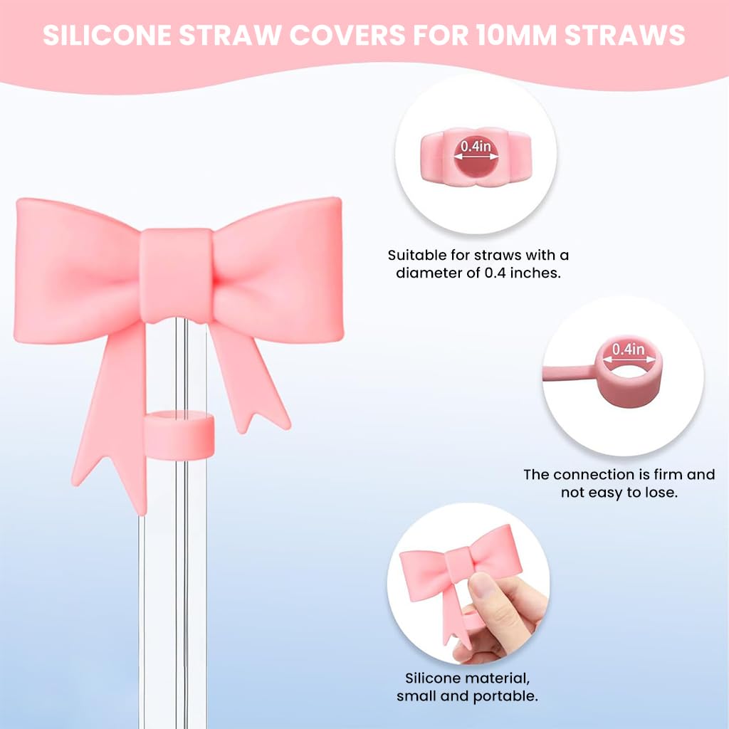 ZIBUYU Silicone Straw Cover Set for Stanley Cup with Spill-Proof Stopper 30x7x2cm | Pink Reusable Drinkware Accessory