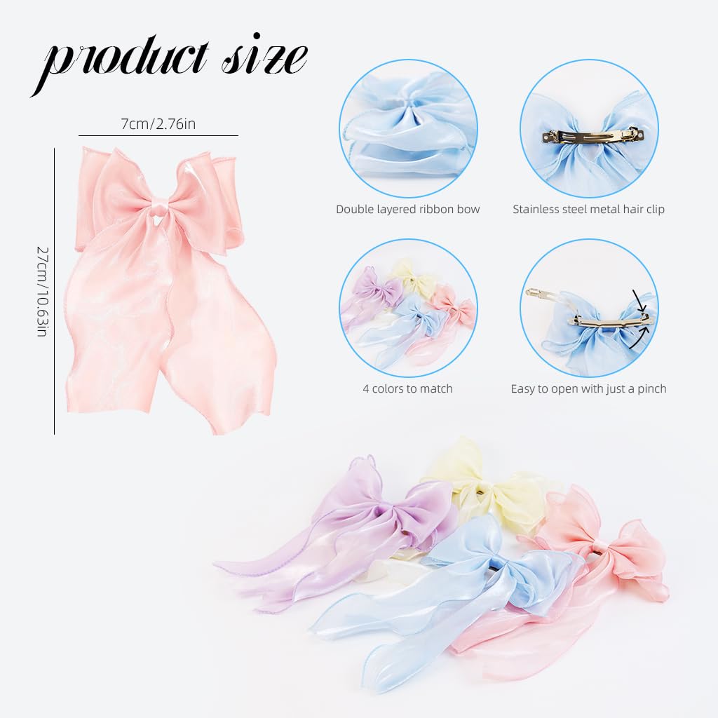 PALAY Hair Bows for Women featuring 6.5 in Width and 11.5 in Long Tail Layered Ribbon | Elegant Clips for Girls