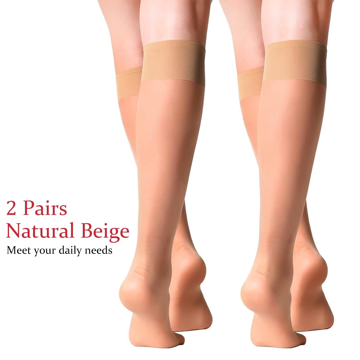 PALAY Womens Sheer Knee High Stockings for Travel with Non Slip Fit and Beige Nylon Comfort