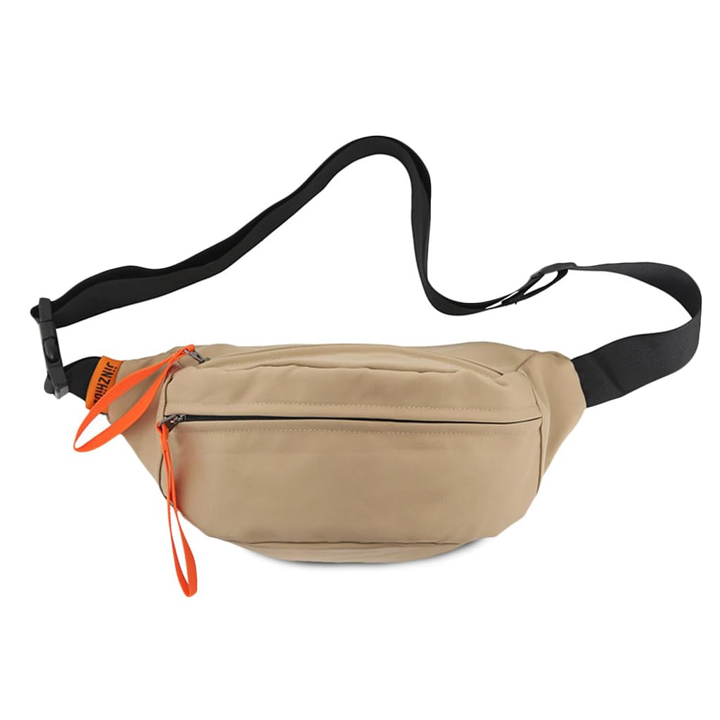 ZIBUYU Nylon Crossbody Waist Bag for Travel and Hiking with Multi-Compartments | Coffee