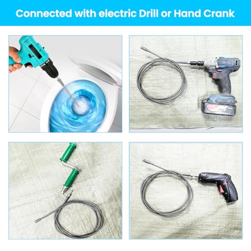 HASTHIP® Drain Pipe Cleaner Cleaning Cable 8.2Ft Metal Wire Power Drill Attachment with Adapter Universal Hex Shank Spiral for Power Tool Rotary Tool 2 PCS