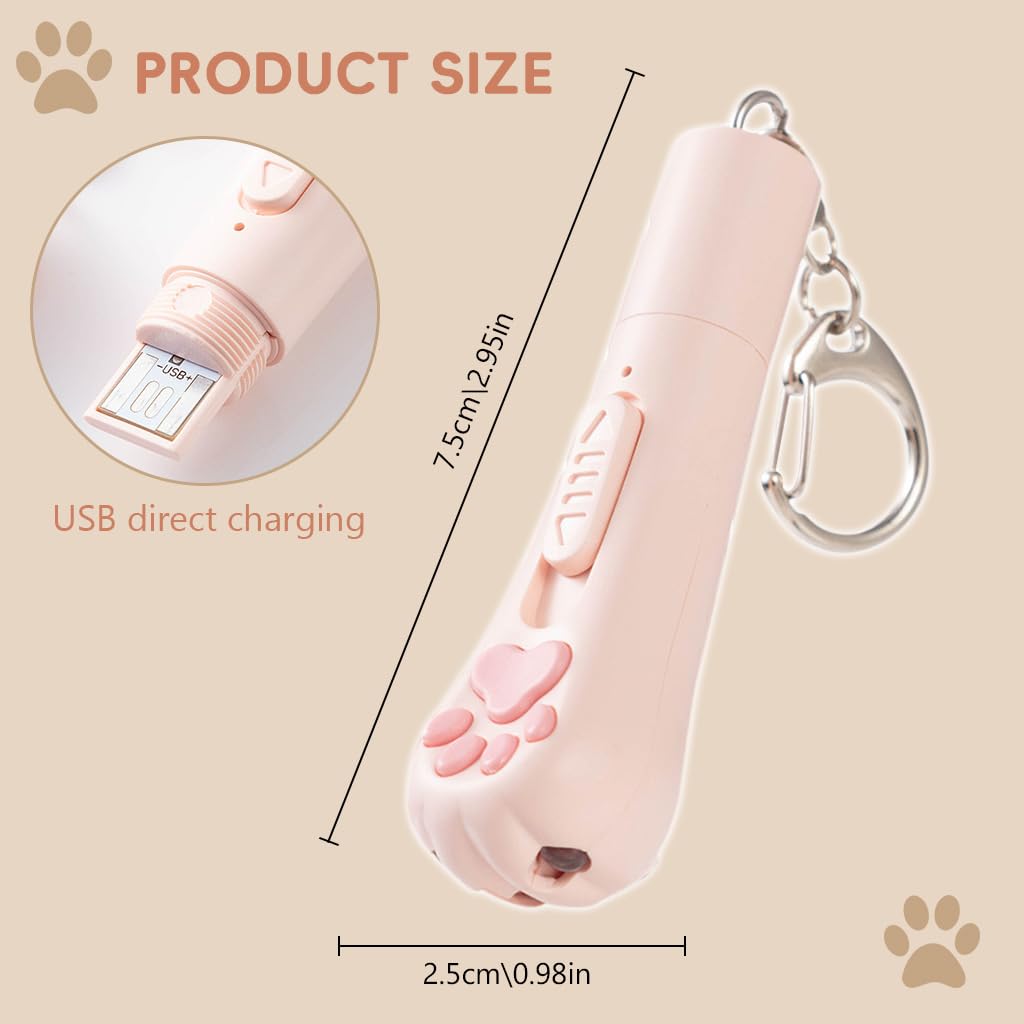 Qpets® Cat Laser Pointer, Cat Interactive Toy USB Rechargeable Laser Pointer with 5 Switchable Patterns Red Laser Pointer Pen Cat Toy Chasing Toy Cute Cat Claw Laser Pointer Pen