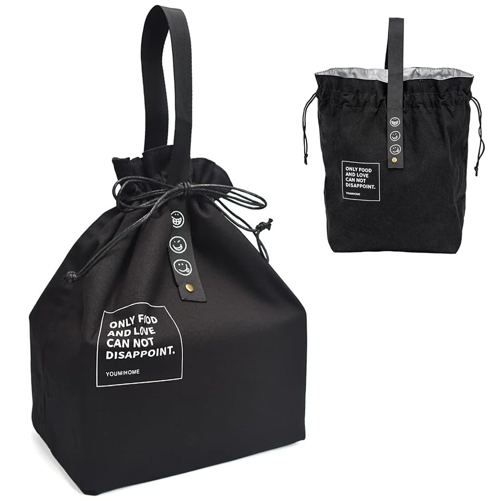 HASTHIP Reusable Lunch Bag for Work and Picnic with Drawstring Closure and Insulated Canvas 21x15x30cm