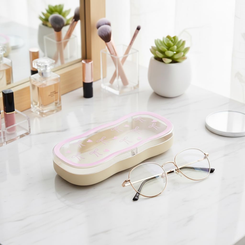 PROBEROS Eyeglasses Storage Case for Glasses and Accessories with Clear PP Box | Pink Organizer Holder