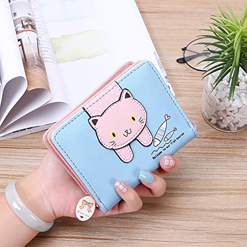 PALAY® Small Wallets for Women Stylish Latest PU Leather Coins Zipper Pocket Purse Girls with Rabbit-Shaped Metal Tassels Pendant Blue 2PCS