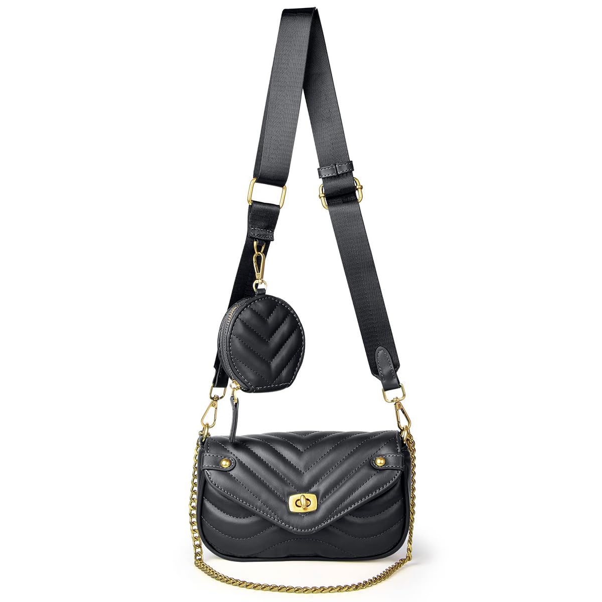 Zibuyu Sling Bag for Women featuring Chain Detail and 20×6.5×13.5cm PU Leather Design | Black