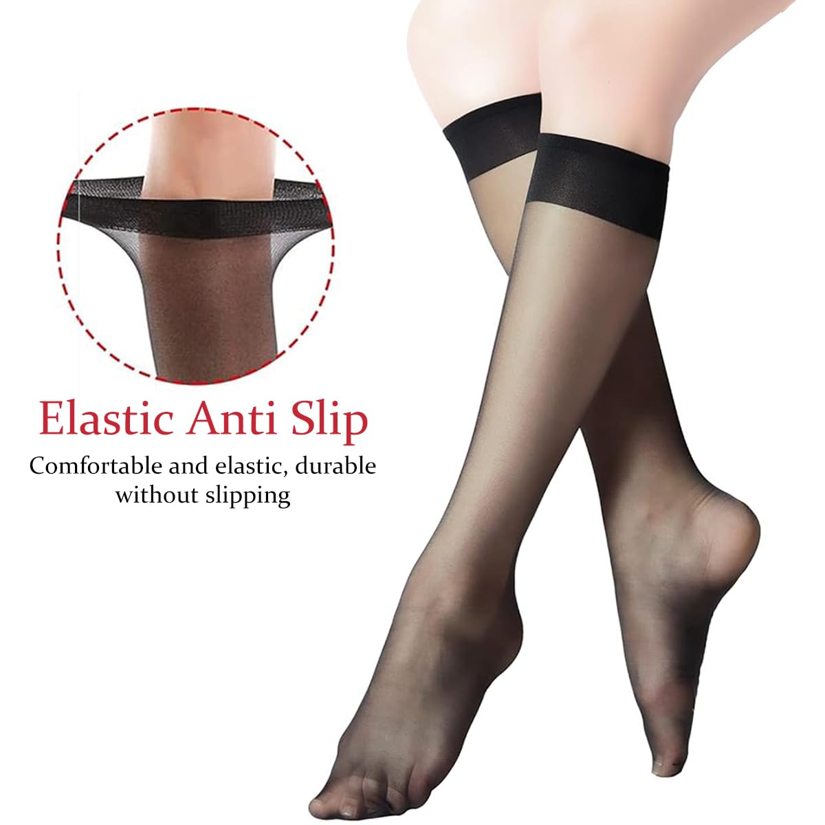 PALAY Nylon Womens Sheer Knee High Stockings for Travel featuring Non Slip Comfort | 2 Pairs Black