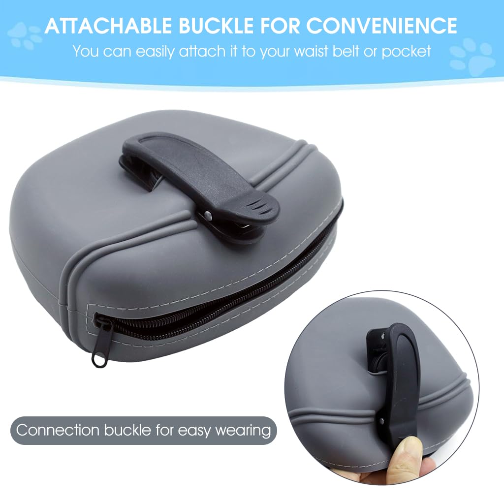 Qpets Dog Treat Pouch for Training and Walking with Zipper Closure and 1.67 Cups Capacity | Food Grade Silicone Grey