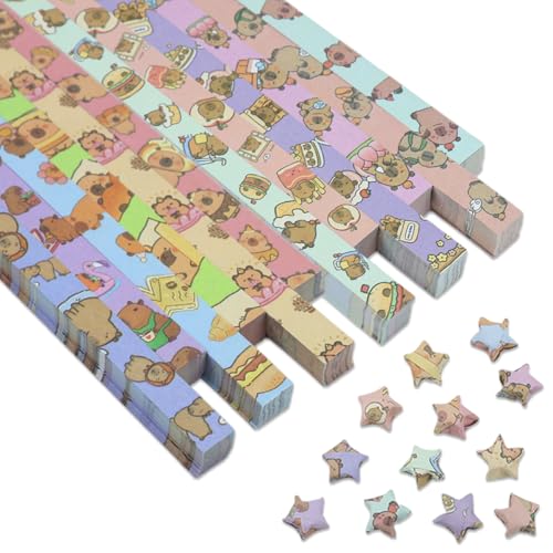 HASTHIP® 600-Count Lucky Star Papers, Cute Cartoon Capybara Star Origami Papers, 12 Designs, 10.2'' Double Sided Print Origami Star Strips, DIY Lucky Star Craft Gift, Birthday Gift