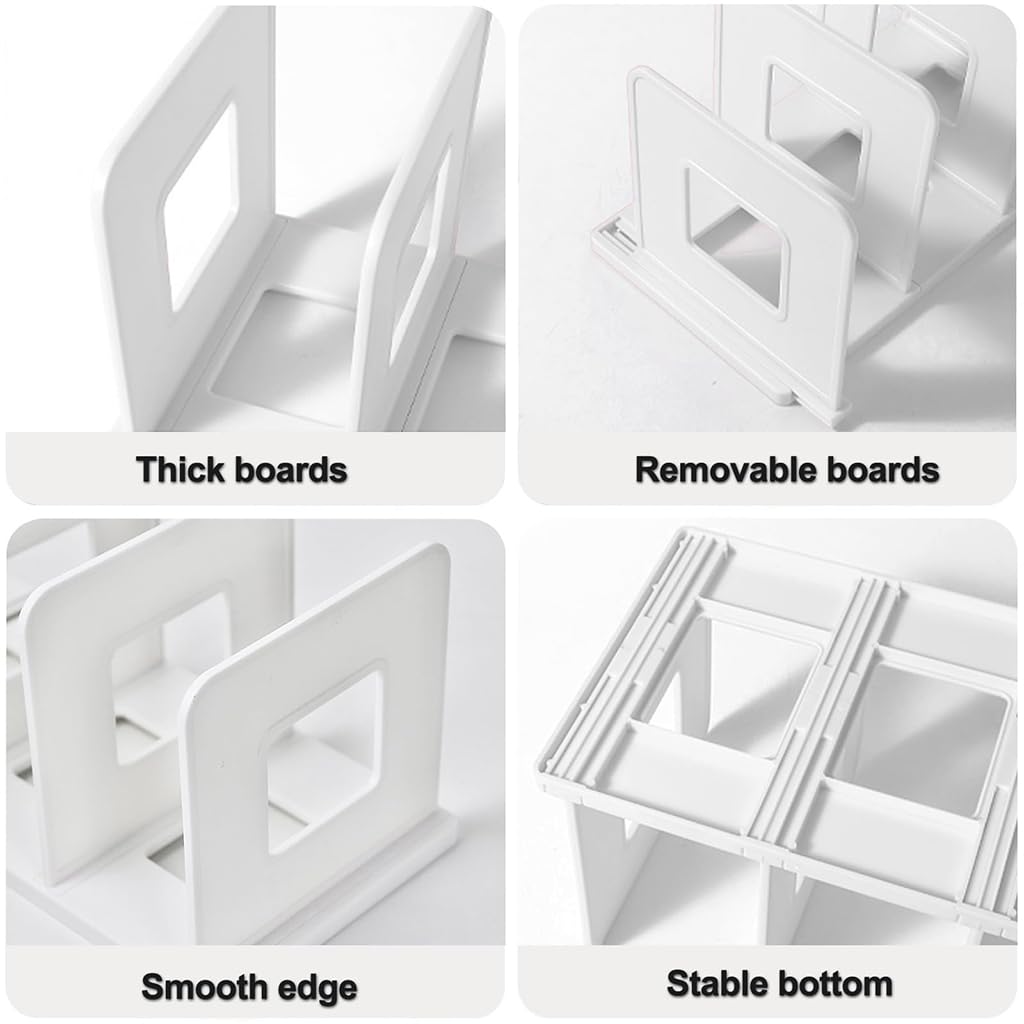 ZIBUYU Decorative Book Stand for Desk and Office with 4 Compartments 13.8×5.9×5.7 in Milky White
