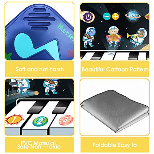 PATPAT® Musical Mat for Kids, 6 Modes and 8 Sounds Music Piano Keyboard Mat, Dance Floor Space Star Musical Mat Toys Early Education Toys for Baby Girls Boys 1-3 Years Old (39.3'' *14.1'')