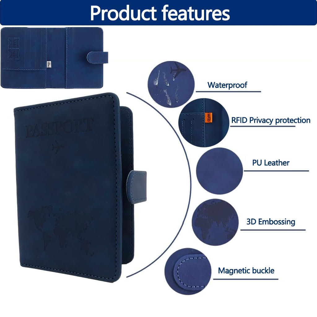 Zibuyu Passport Wallet for Men with Snap Closure featuring PU Leather in Dark Blue | Slim Travel Card Holder and Organizer
