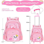 PALAY® School Backpack Girls School Backpack on Wheel Cute Cartoon Print School Backpack Detachable Wheel Stand with Puller School Gift Backpack for 6-12 Years Old