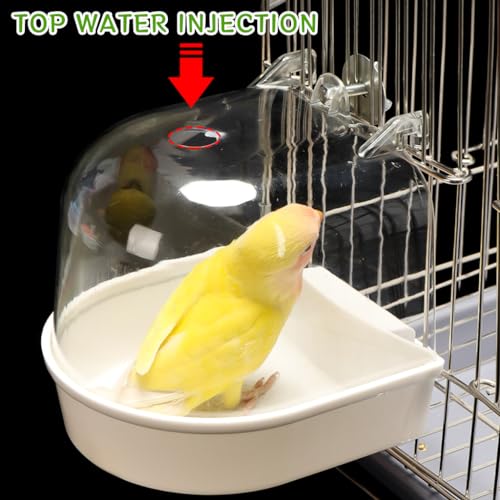 Qpets® Bird Bathing Box for Cage Clip On Bowl with Transparent Roof Anti-Splash Tub Plastic with Water Inlet Hole 14 x 14 x 13CM 3PCS