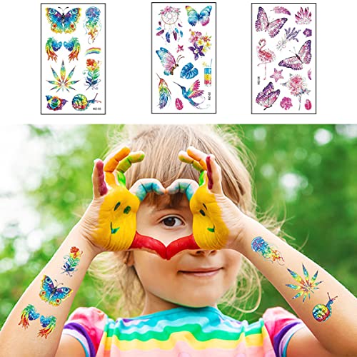 MAYCREATE® 10 Sheet Glittering Tattoo Sticker, Butterfly Dreamcatcher Theme Sticker Waterproof Temporary Tattoos for Birthday Parties, Group Activities, Aesthetic Tattoo Sticker Tattoo