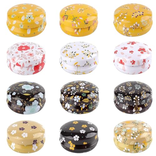 MAYCREATE® 12PCS Candy Tins Colorful Marble Metal Tin with Lid, Empty Round Metal Storage Cans Jars Containers Travel Storage Tins for Candy Cookie Lip Balm DIY Candles Cosmetics Ointment, Style B