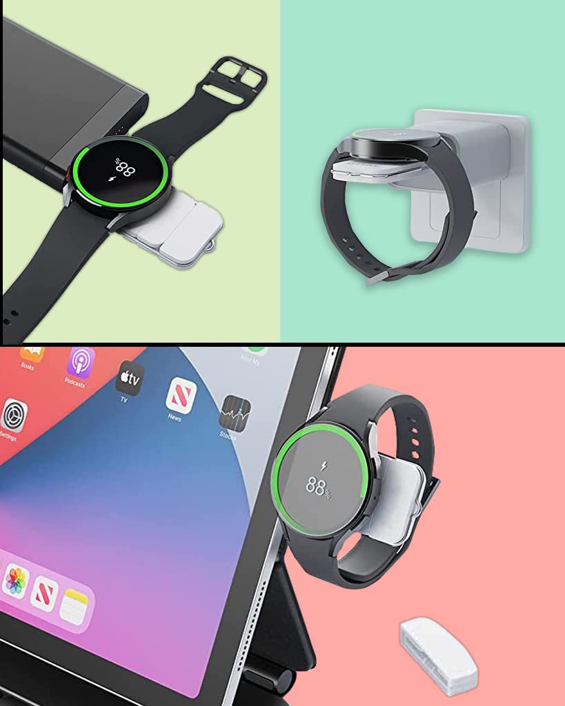 ZORBES Portable Watch Charger for Samsung Galaxy Watch with 2 in 1 USB A and USB C | Fast Wireless Charging Plug and Go White