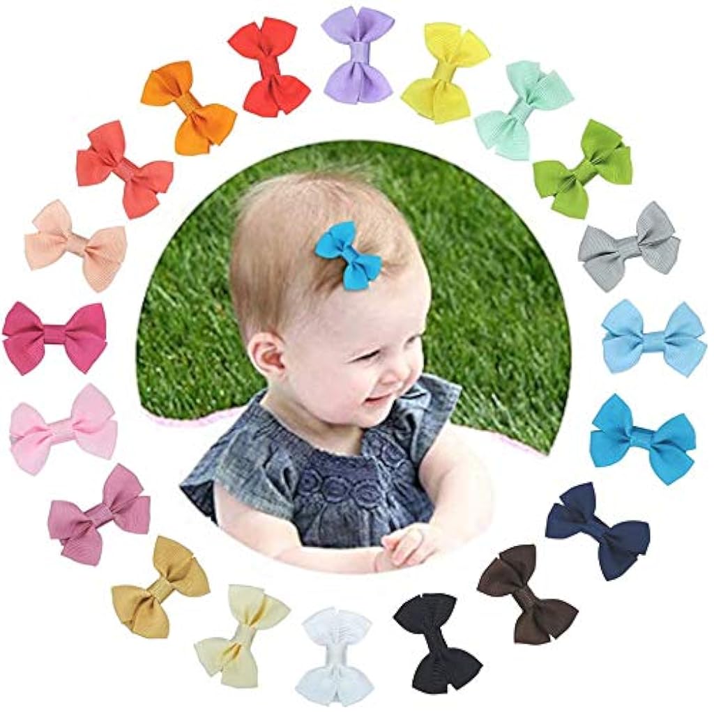 PALAY® 20 Hair Clips Mini Hair Bow Grosgrain Ribbon Hair Bows with Alligator Clips for Baby Girls Toddlers Kids, 20 colors(2.4 Inch)