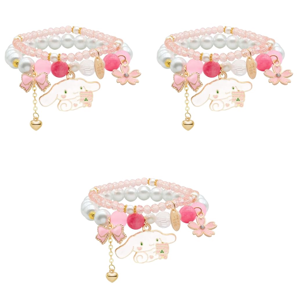 SANNIDHI Crystal Bracelet for Girls and Women with 2 Layer Pearl Beads | 3PCS Elastic Jewelry