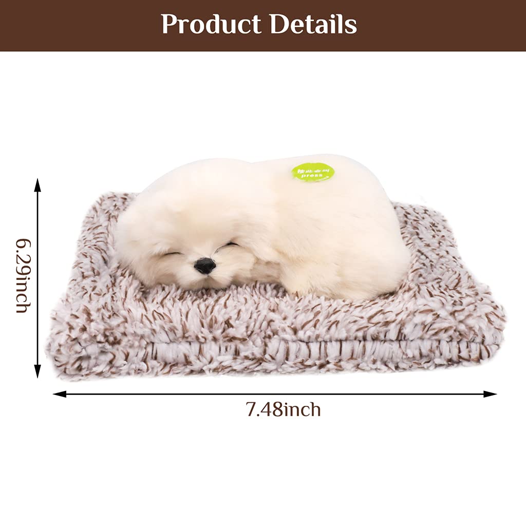 PATPAT Cute Simulation Sleeping Puppy Dog, Car Soft Toys, Doll Toy with Sound with Bamboo Charcoal Particles, Purify The Air, Kid Toy, Bamboo Charcoal for Vehicle (White)