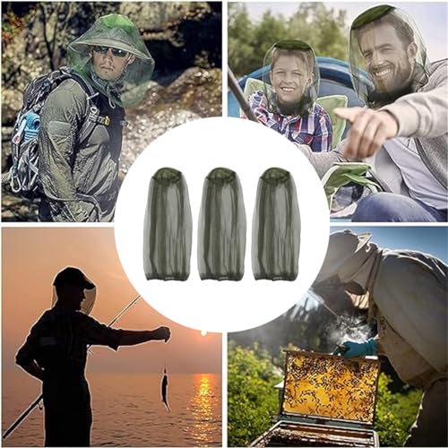 HASTHIP® 3Pcs Mosquito Head Net for Hiking, Camping, Fishing, Insect Net Mask Cover with Extra Fine Fly Screen Holes for Head, Face, Neck From Bugs, Mosquitoes, Outdoor Protection for Men & Women