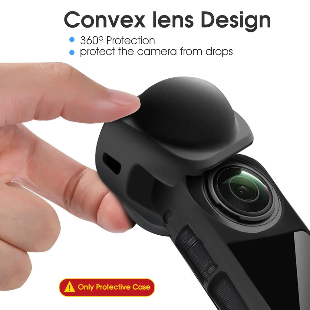 ZORBES Silicone Protective Case for Insta360 X4 with Dual-Layer Lens Cover | Black Waterproof Design