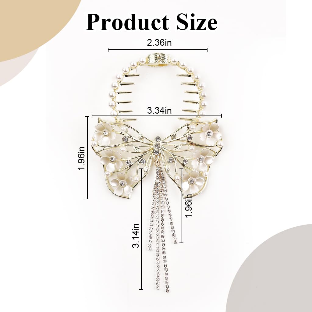 ZIBUYU Bow Hair Clips for Women featuring Pearl Rhinestone Tassel and Floral Design | Elegant Accessory for Weddings and Daily Styling