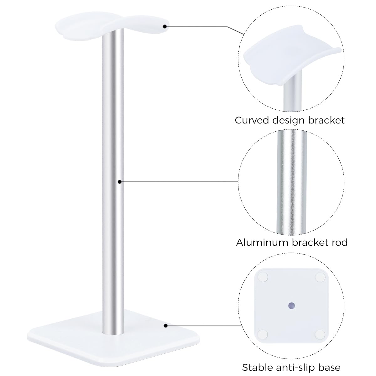 ZORBES Headphone Stand for Desktop Gaming with 8.86 in Height and Anti Slip Base | White Aluminum Holder
