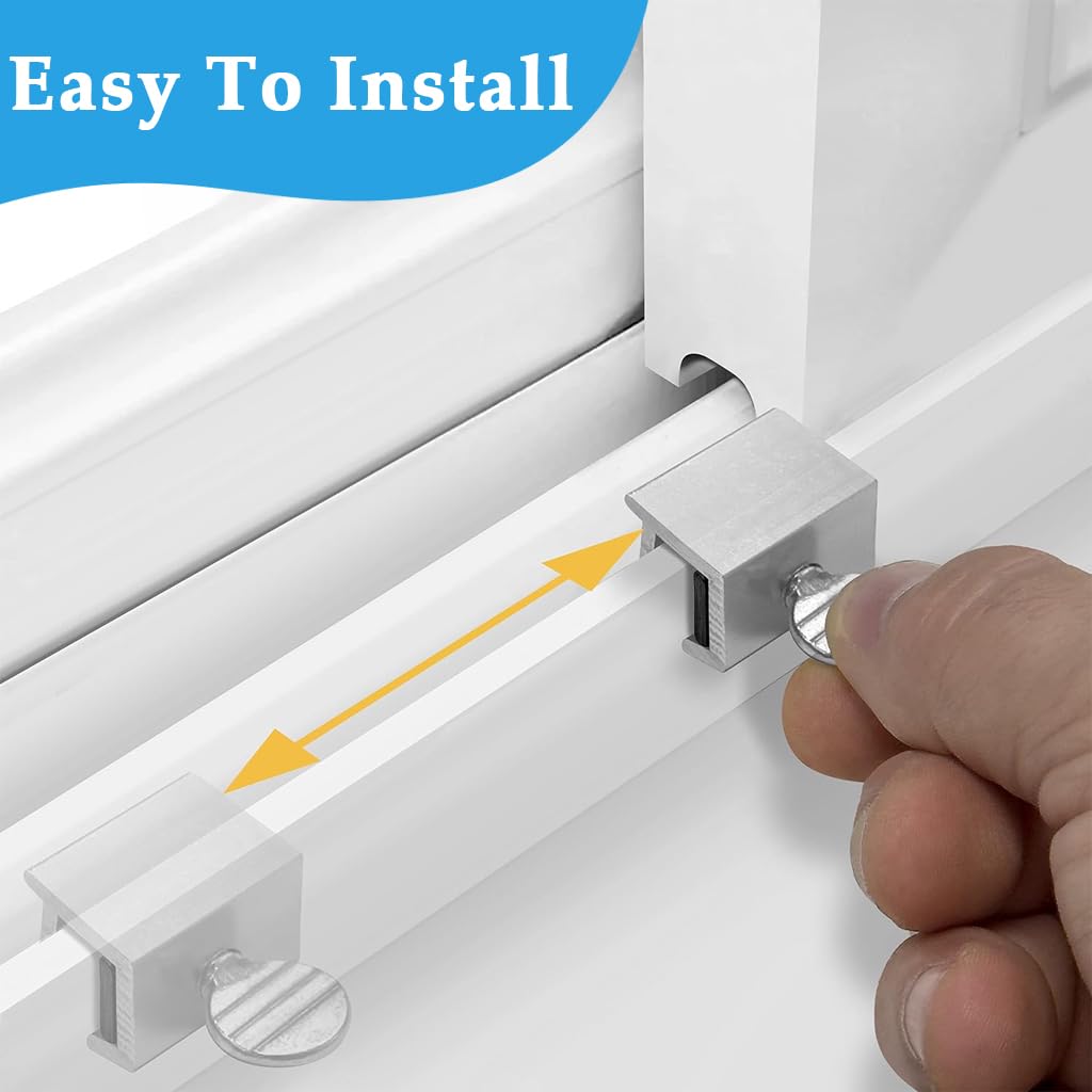 HASTHIP Sliding Door Lock for Windows and Doors with Keyed Adjustment 4Pcs Silver | Aluminum Stopper Fits 5.5mm Clearance