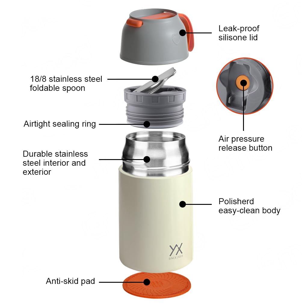 Supvox Thermos Insulated Food Jar for Hot and Cold Meals featuring Leakproof Lid and 650ml Stainless Steel Capacity
