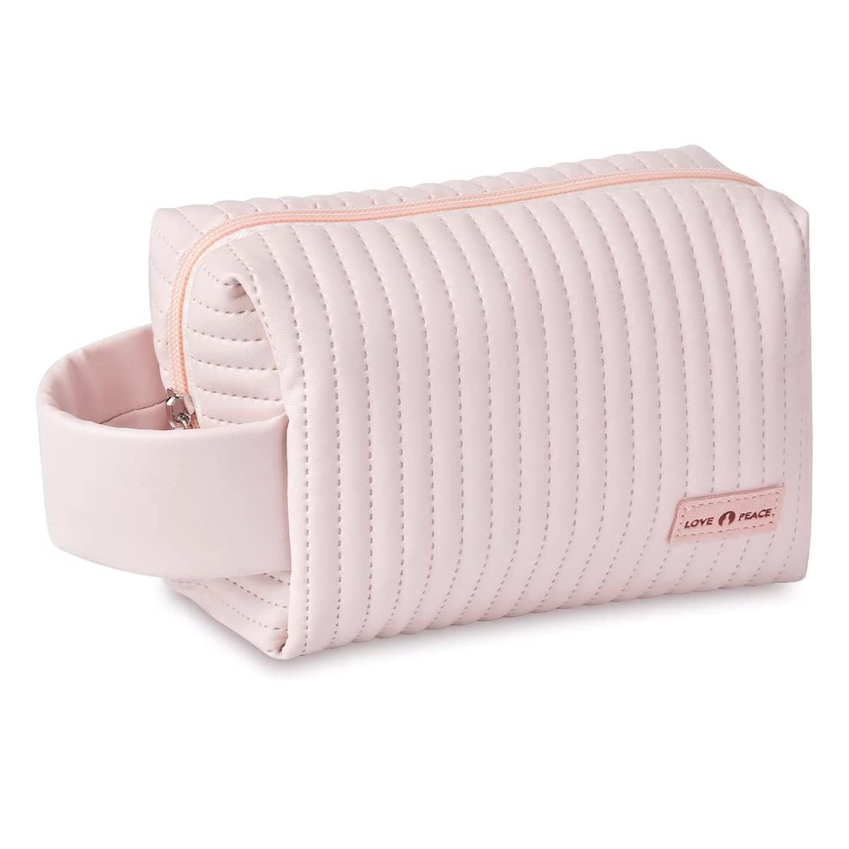MAYCREATE Makeup Bag for Travel with Full Open Zipper and Handle 18×7.5×12.5cm Pink | PU Leather Toiletry Organizer for Women