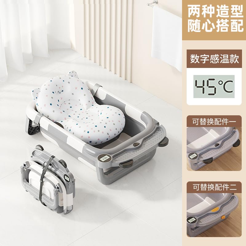 HASTHIP Baby Bath Tub Foldable Bathtub, Collapsible Toddler Bath Tubs with Baths Support Cushion Pad Seat Mat, Anti-Slip Portable Travel Shower