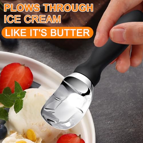 HASTHIP® Heavy Duty Ice Cream Scoop,Professional Metal Ice Cream Spoon with Anti-Slip Handle,Kitchen Tool Stainless Steel Scooper for Gelato Sorbet Cookie Dough
